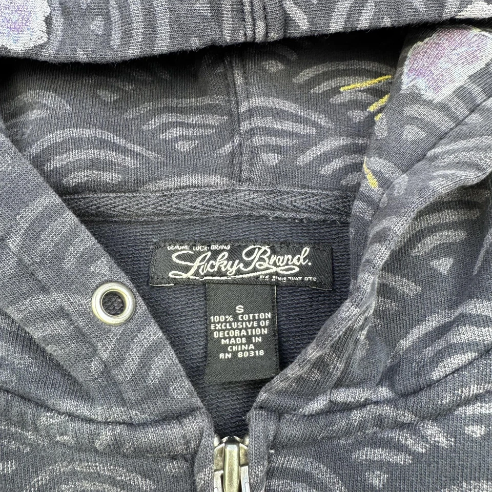 Sudadera con capucha vintage Lucky Brand para mujer pequeña multicolor cremallera completa geisha Y2K arte japonés Foto 3 de 4