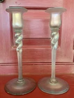 STEUBEN AURENE VERRE DE SOLE 10" CANDLESTICKS (2) C.1910 FREDERICK CARDER #686