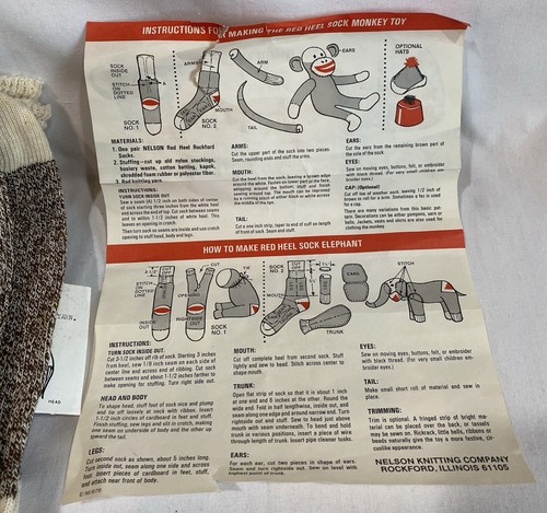 Nelson Rockford rote Fersensocke Affe Elefant neu aus altem Lagerbestand 3 Paar und Richtung offene Packung - Bild 4 von 5