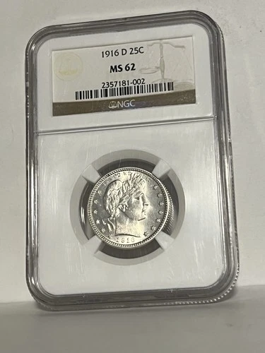 1916 D Barber Quarter NGC MS 62 Silver 25c Bright White Spot Free Coin!