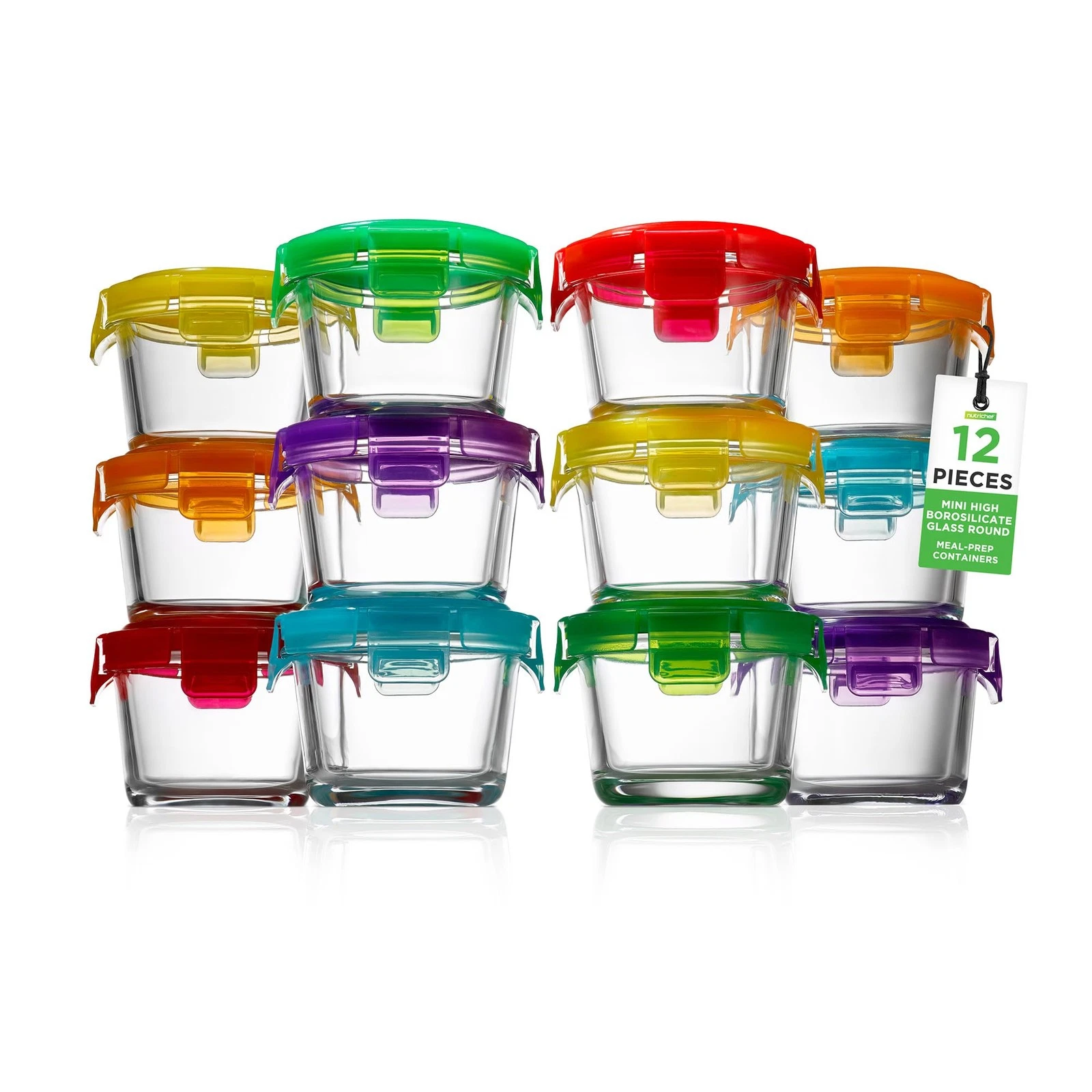 NUTRICHEF 24 PIECE 12 GLASS FOOD STORAGE CONTAINERS MEAL PREP MULTICOLOR