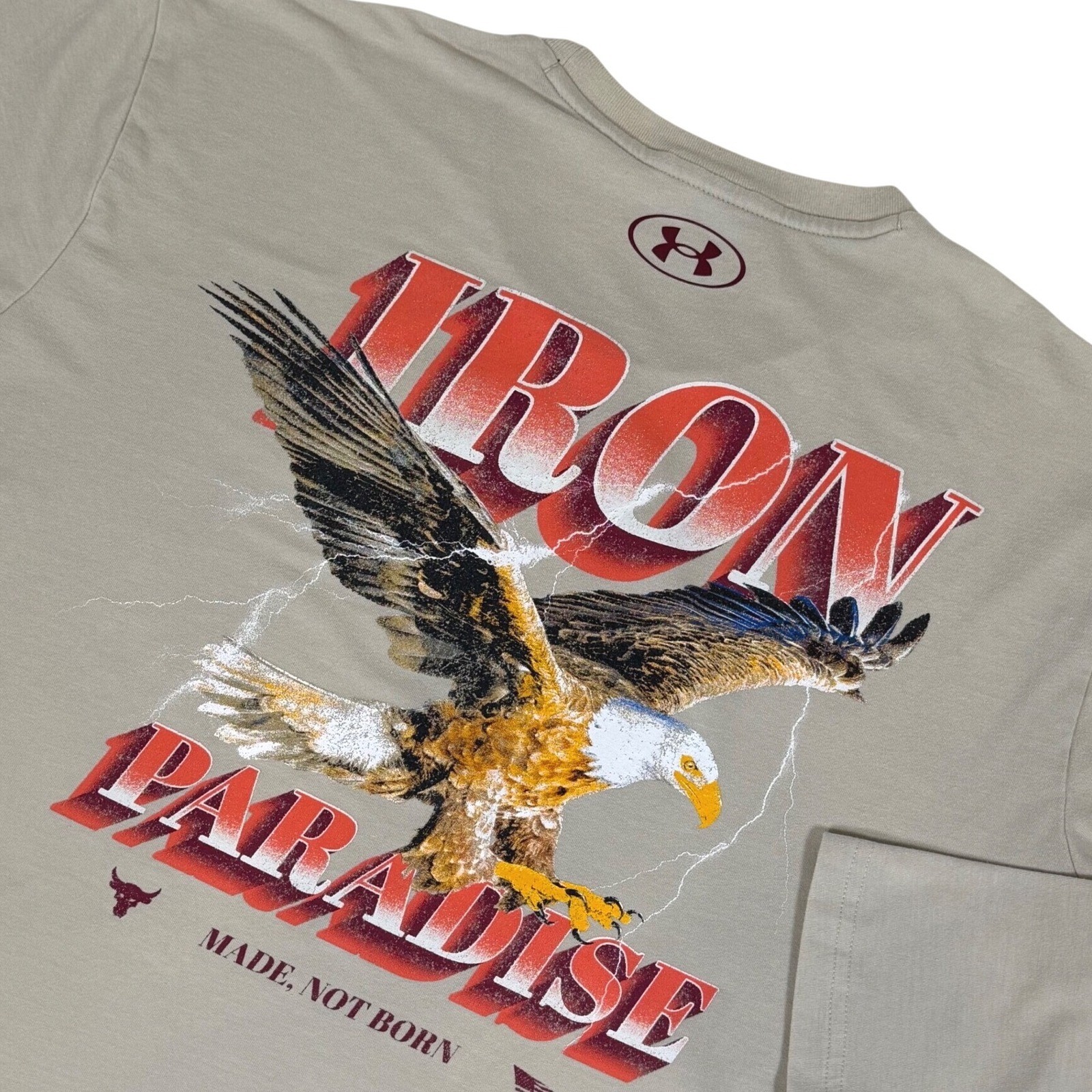 Under Armour Men's Large Project Rock Iron Paradise Long Sleeve Shirt Tan Eagle