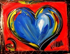 BLUE HEART  POP ART  PAINTING Impasto  Abstract   CANVAS ORIGINAL FO7T