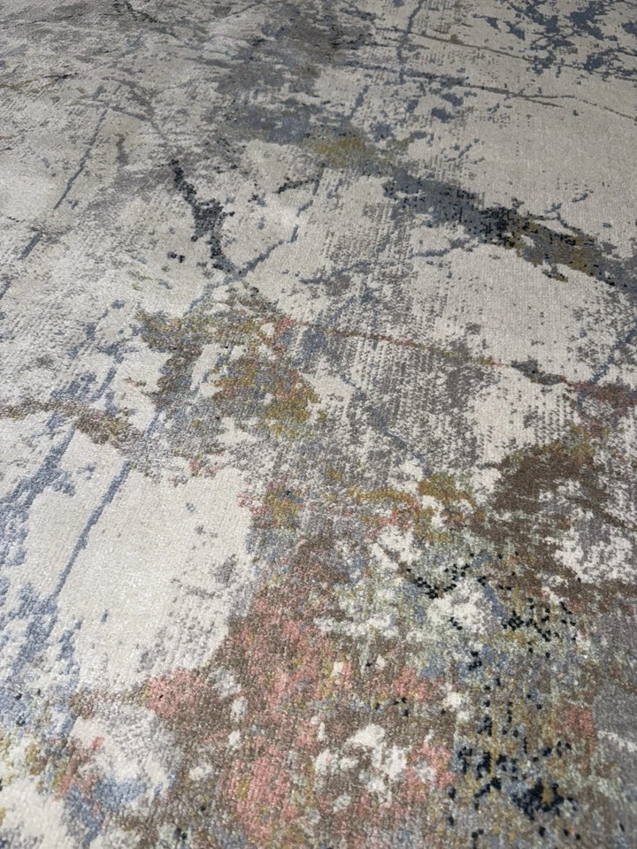 NEW Gray, Mustard, And Pink Abstract Modern Area Rug - 5’2” x 7’7” - Image 2 of 4