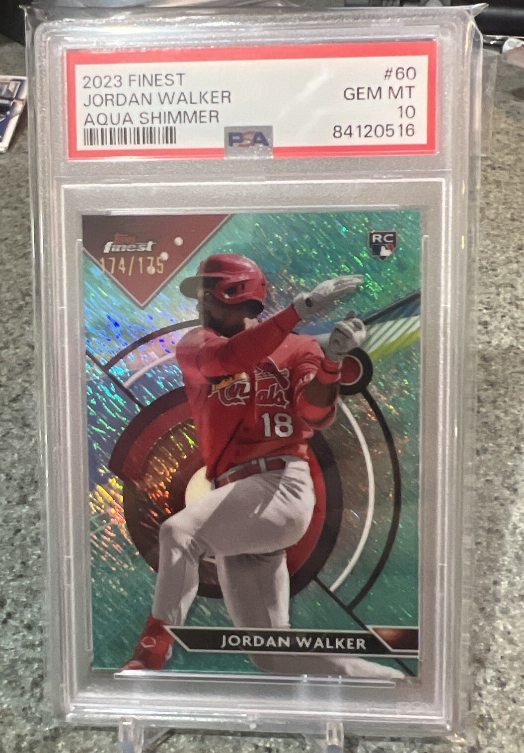 2023 Topps Finest #60 Jordan Walker Aqua Shimmer Refractor #/175 - RC - PSA 10