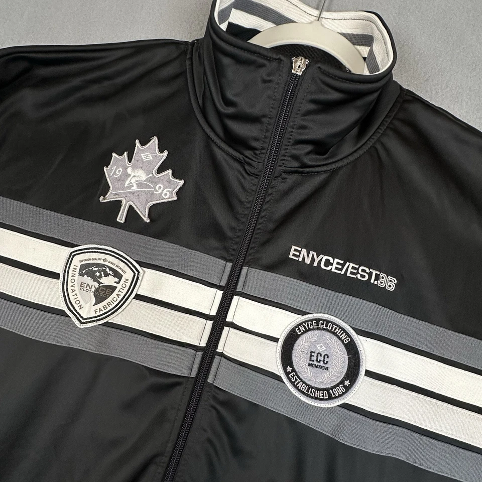 Chaqueta ENYCE Satén XXL Negra Parches Hip Hop Sedosa Cremallera Completa De Colección Años 90 Y2K Foto 2 de 4