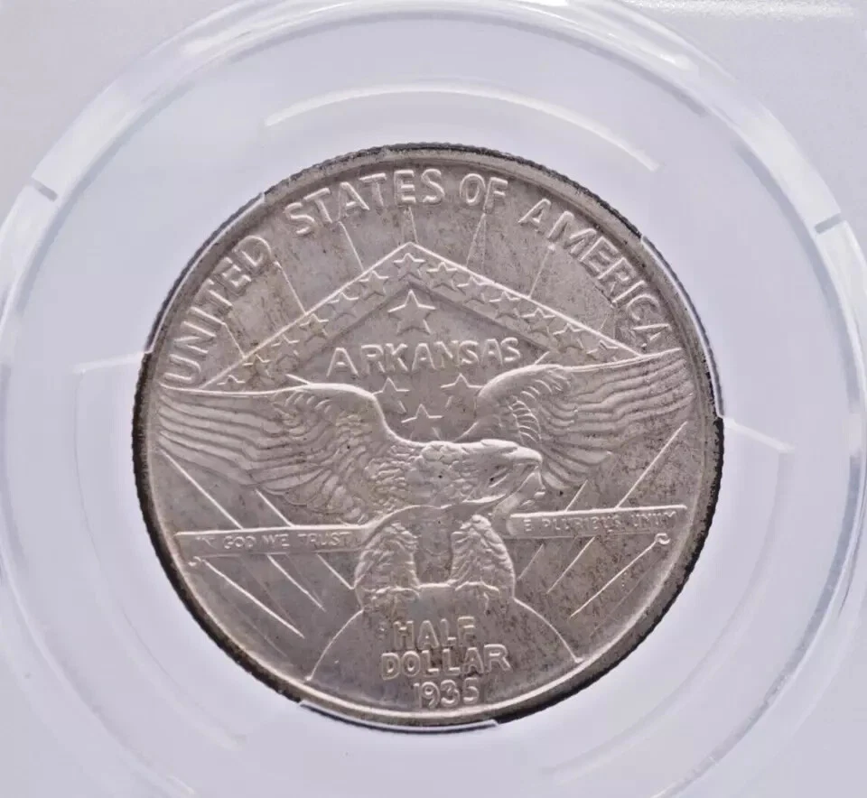 1935 Arkansas Centennial 50c Half Dollar Commemorative PCGS MS66 Toned - - Image 3 of 4