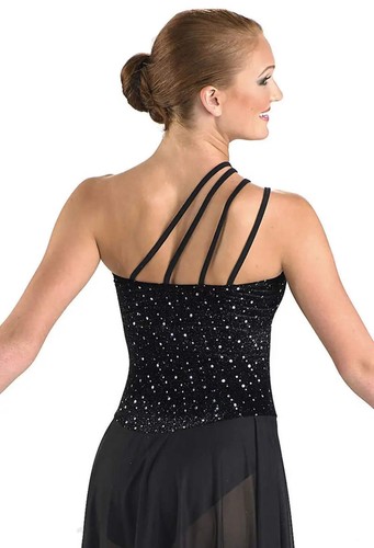 Costume Lyrical Large Adult Black Balera Sparkle Dress Contemporary Modern Jazz - Picture 3 of 3