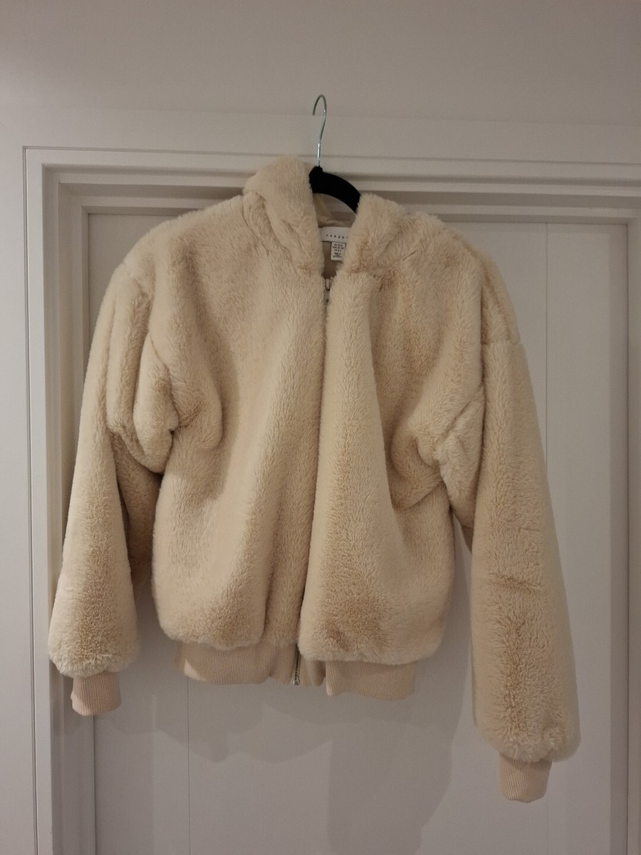 Bomber Jacket Cropped Hooded Teddy Jacket Topshop Cream Faux Fur