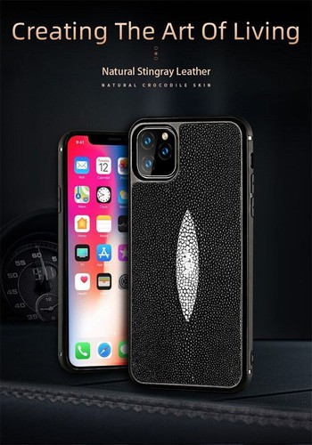 Genuine Real Stingray Leather Case Pear Fish Skin Cover For iPhone 16 15 Pro Max - Picture 6 of 18