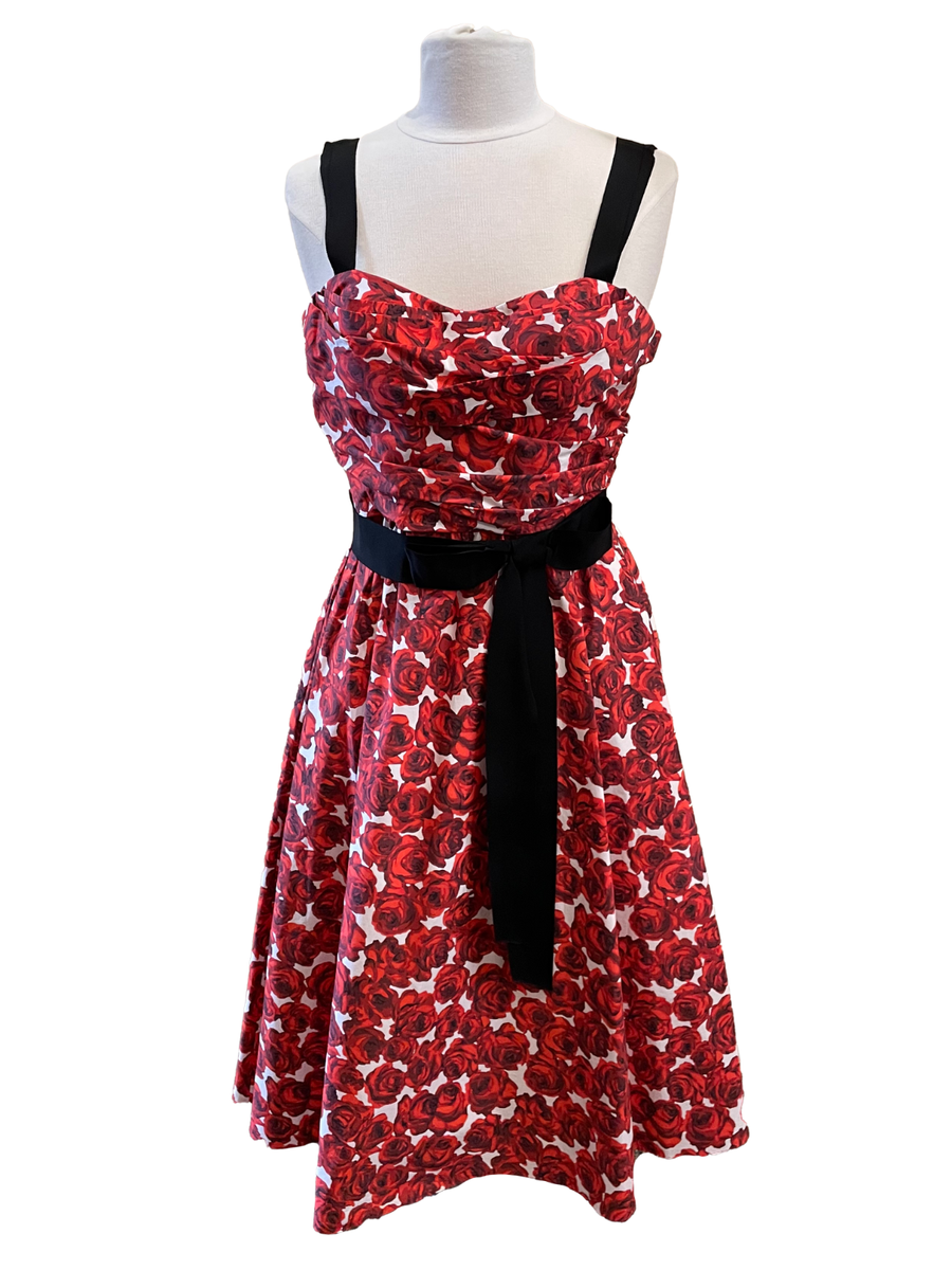 Carolina Herrera Sweetheart A-Line Dress Roses Black Straps