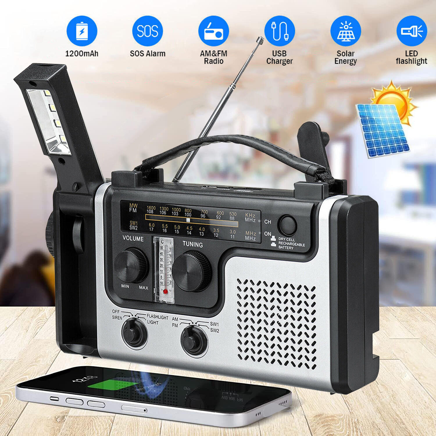 Survival Solar Radio Hand Crank Dynamo Radio LED AM/FM Emergency