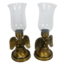 Eagle Brass Metal 7" Candlestick Holder Pair with 6" Globes Vintage