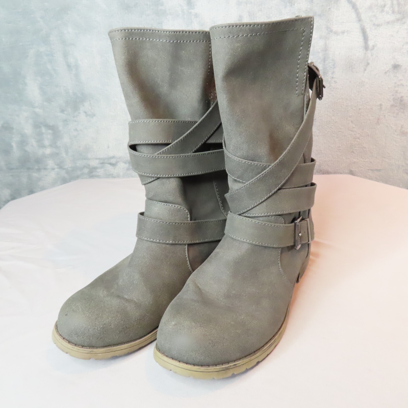 ROCKET DOG Bruly Boots Womens Sz 8 UK 5.5 Gray Moto Biker Straps