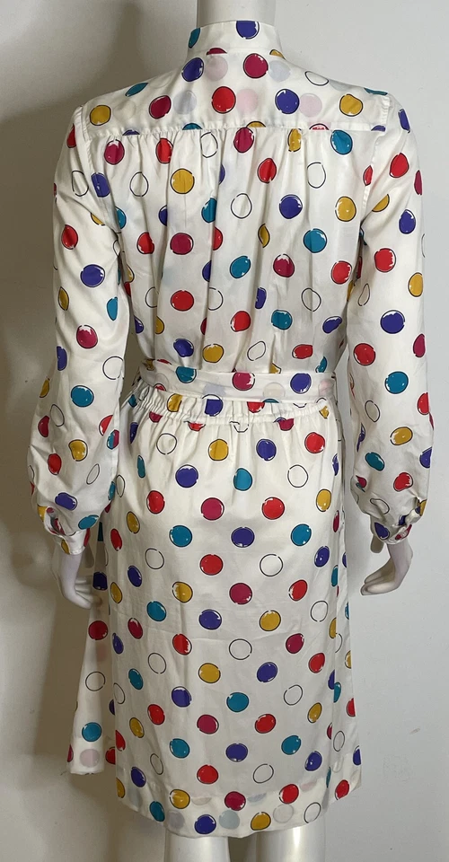 Vestido Camisa Chaus De Colección Años 70 Blanco Estampado Burbuja Lunares Cinturón 9 10 Foto 4 de 4