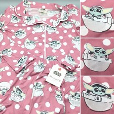 2pc Star Wars Slumber Baby Yoda Pajama Lounge Set Pink White Dot Munki S M L XL