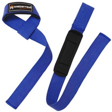BLUE NEOPRENE-PADDED WEIGHT LIFTING STRAPS Wrist Bar Wraps MEISTER NO-SLIP PAIR
