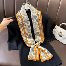 Double sided 100% Mulberry Silk Scarf Women Vintage Long Scarf Orange 150*15cm
