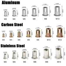 10x M3-M12 Flat Head Metric Threaded Blind Rivet Nut Insert Rivnut Nutsert Screw