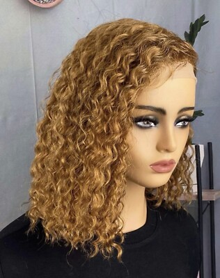 Perruque Naturelle Cheveux Humains Brun Clair Bouclé Dentelle 13x1