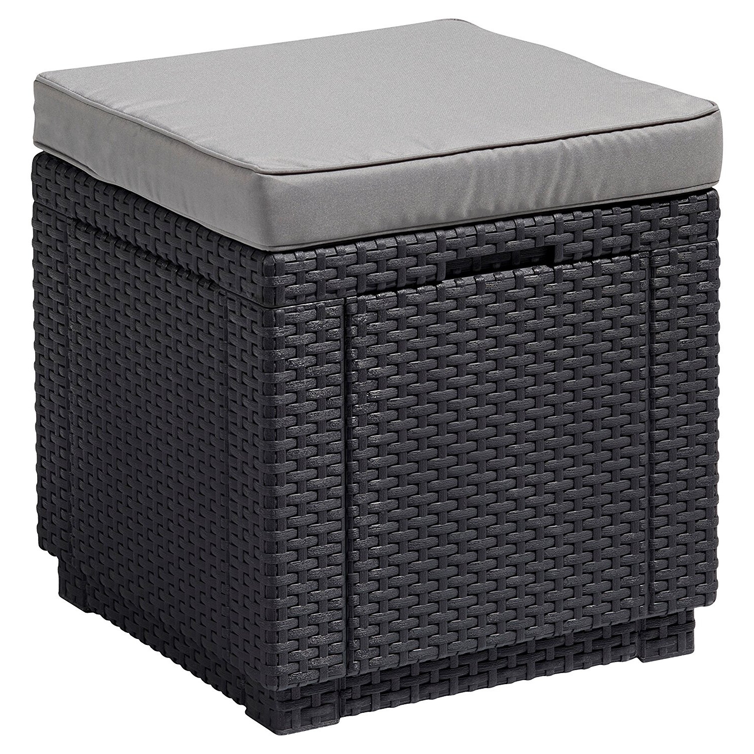 2x Cube Seat Stool 2in1 Garden Storage Set Grey Cushion Patio Rattan Style Keter