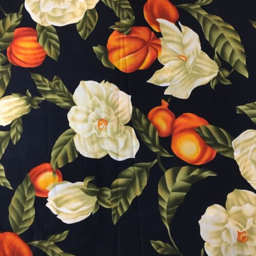 Vintage Sewing Fabric Tropical White Floral Orange Fruit Leaves