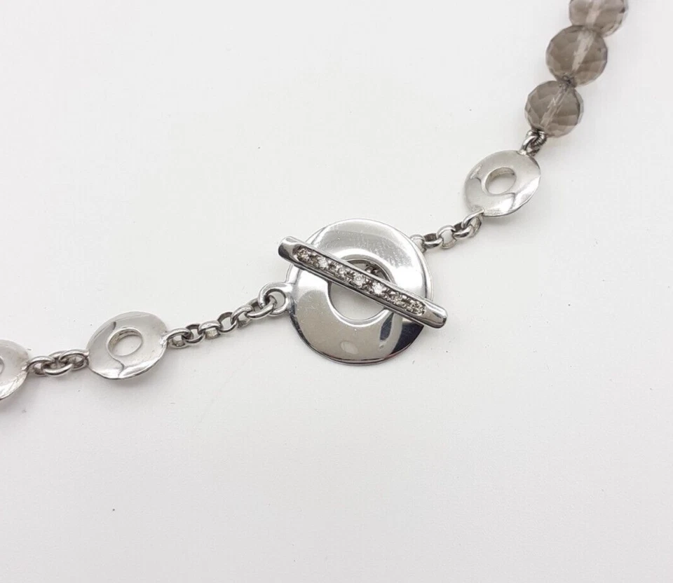 Collana quarzo fumè argento 925 diamanti brown ct 0,11 chiusura T gioiello donna - Immagine 3 di 4