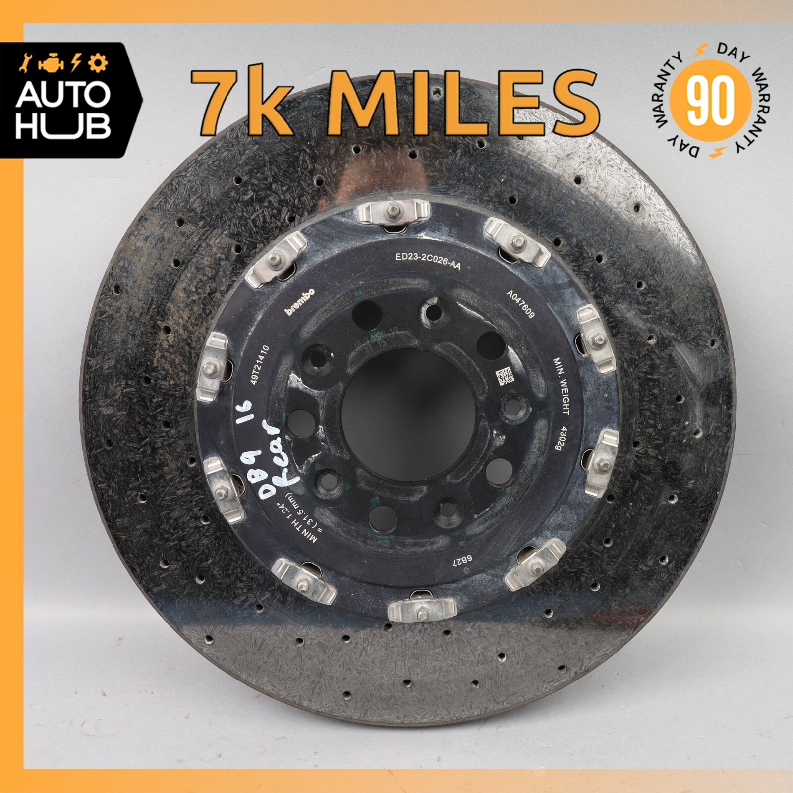 08-16 Aston Martin DB9 GT DBS Vantage Rear Carbon Ceramic Brake Rotor OEM 7k