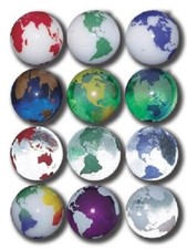 Set of 5 Variety Pk Rainbow Earth 22mm Glass Marbles w Stands Artglass Handmade