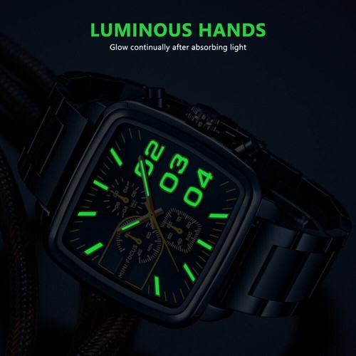 MINI FOCUS Men Rectangle Watch Luminous Wristwatch Big Number Boys Steel Watches - Picture 2 of 25
