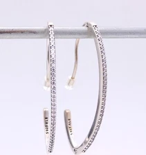 New Authentic PANDORA Hoop Silver Earrings Oval Sparkle, Clear CZ 297691CZ Pouch