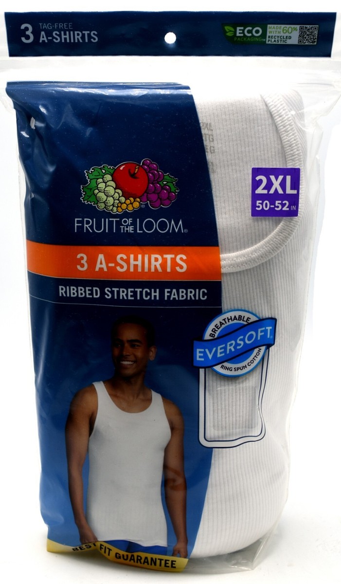 3 White 2XL 50-52 Inch A-Shirt Tanks Fruit Of The Loom 2EG 127-132