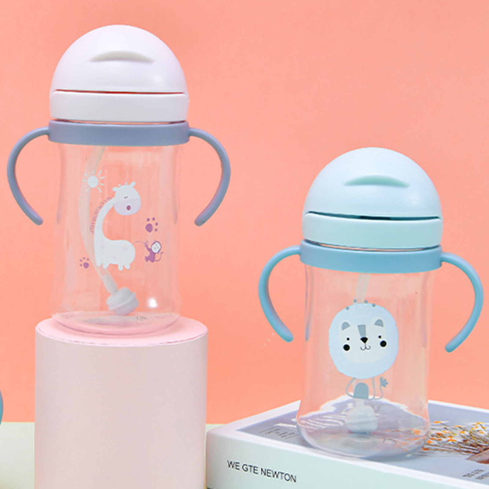 Straw Sippy Cup 400ml Baby Cups With Lids Straws Spout Leakproof For Toddlers