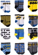 DC Comics Assorted Superhero Characters 12 Pair Socks Set, Baby Boys, Age 0-24M