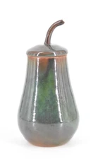 Ceramic Art Pottery Pear Sculpture Covered Dish Green Signed Schultz 10.25"