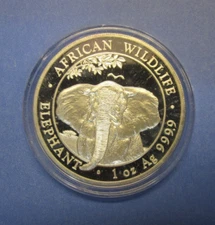 2021 Somali Republic 100 Shillings 1 oz/999.9 Silver Bullion PF Crown ~ Elephant
