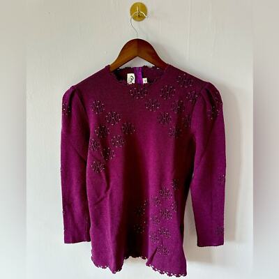Vintage Chu Chi knit sweater purple sparkle glitter mauve 3/4 sleeve fall long