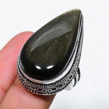 Gold Sheen Obsidian Gemstone 925 Sterling Silver Jewelry Ring Size 7.25 US