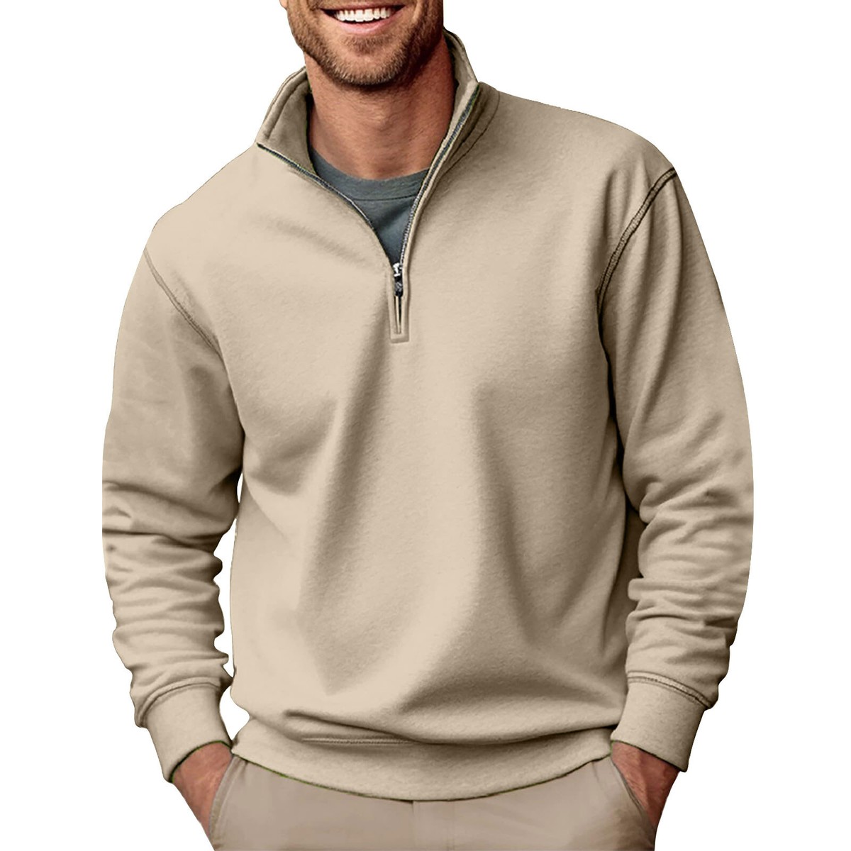 Men's Quarter Zip Pullover Long Sleeve Sweatshirts Mock Neck