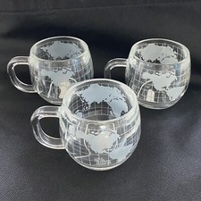 Vintage 70s Nestle Int&rsquo;l Co Coffee Mugs Etched Frosted World Map Set Of 3