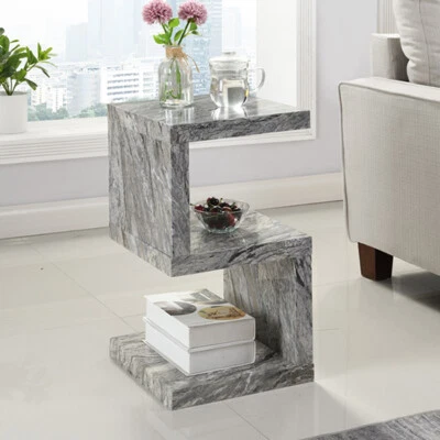 FURNITURE IN FASHION Miami High Gloss S Shape Side Table In Melange Marble Effect