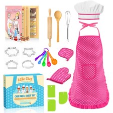 Cooking Set for Girls 3-8 Years - 20 Pcs Apron, Chef Hat Cookbook