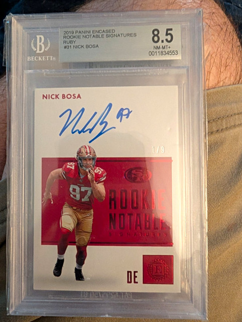 2019 Panini Encased Nick Bosa Rookie Notable Signatures RNS-NBO Ruby Auto /9