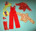 70s VTG Barbie Clone Red Floral Cherries Top Overalls Shoes Accessories Clothes