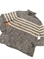 43 VINTAGE J Crew Sweater Roll Neck Cotton Fisherman oatmeal Blue Stripes M