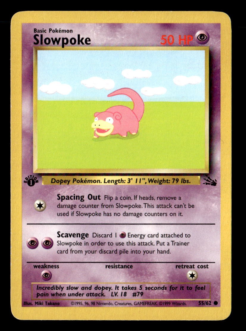 1995 slowpoke pokemon card value 1999 Pokemon TCG 1st Edition Fossil #55/62 Slowpoke