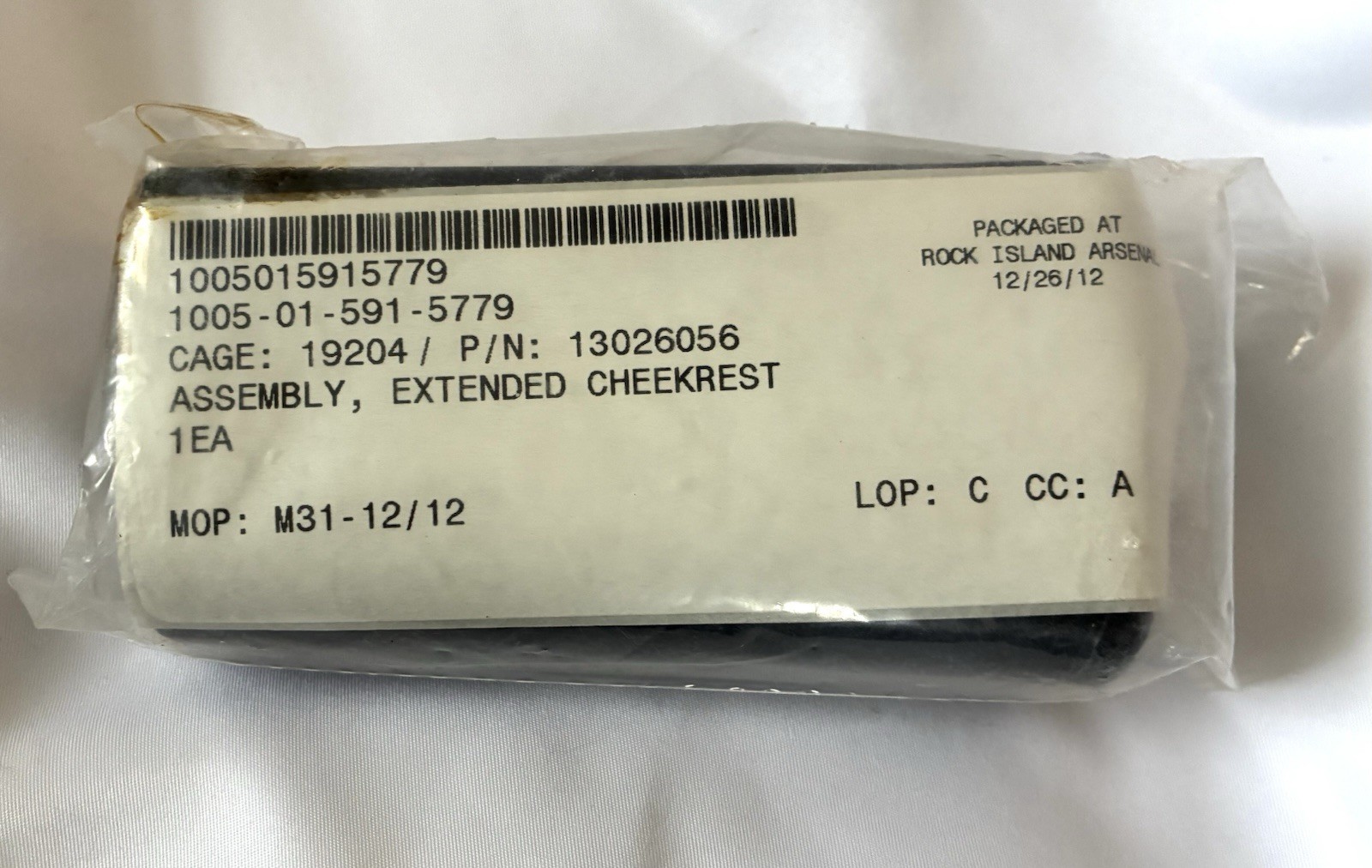 ~ US MILITARY 249 EXTENDED CHEEKREST NEW OLD STOCK IN PKG ROCK ISLAND ARSENAL