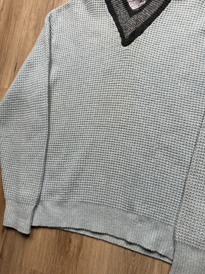Suéter de punto de lana Penney’s Towncraft vintage de los años 50 para hombre grande cuello en V tejido gofre Foto 4 de 4