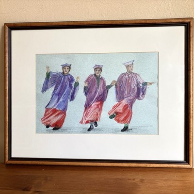Original Mixed Media Zeichnung 60er Jahre MCM Expressionist Kostümkunst signiert gerahmt