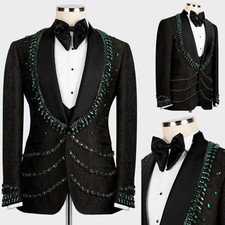 Modern Men Beaded Suit Crystals Jacket Shawl Lapel Wedding Party Luxurious